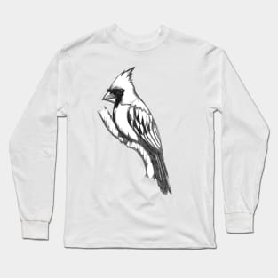 Northern Cardinal - Pencil Bird Illustration Long Sleeve T-Shirt